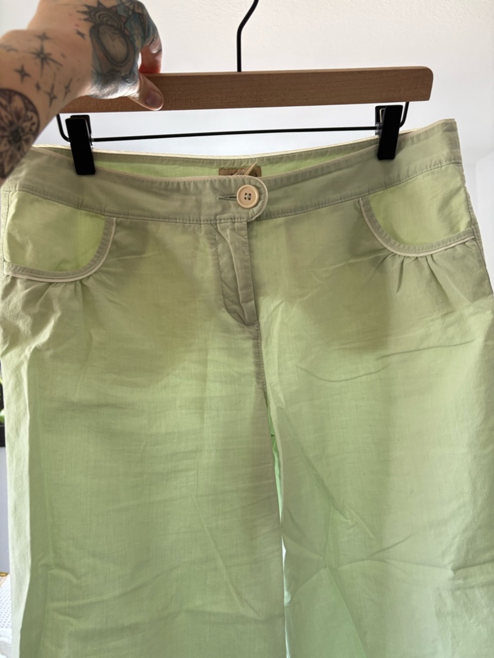 Anthropologie Elevenses Sea Foam Green Wide-Leg Cropped Pants Low Rise Y2K Sz 10 - Picture 11 of 13